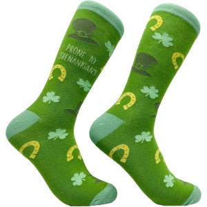 Crazy Dog T-Shirts Funny Socks for St Patricks Day Green Irish Socks for the Parade on Saint Pattys Day(Prone 2 Shenanigans)