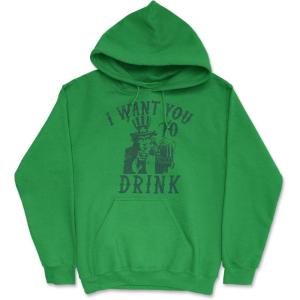 I Want You to Drink Unisex Hoodie Funny St Pattys Day Uncle Sam Drinking Partying Joke Hooded Sweatshirt(Green – I Want You to Drink)