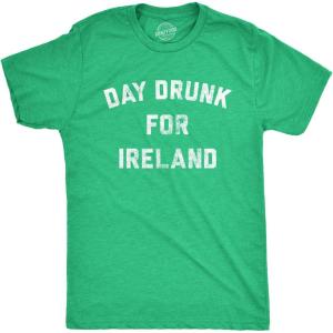Mens Day Drunk for Ireland T Shirt Funny Irish Pride St Patricks Day Party Tee(Heather Green)