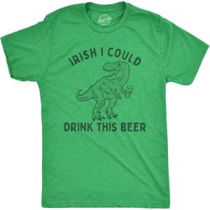 Mens Irish I Could Drink This Beer T Shirt Funny St Patricks Day T-Rex Dino Graphic Tee(Heather Green)