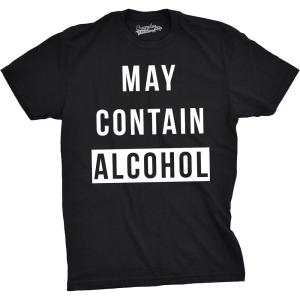 Mens May Contain Alcohol Funny Shirts Hilarious Drinking Novelty Cool T Shirt(Black)