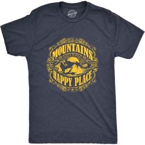 Mens Mountains are My Happy Place Cool Vintage Rockies Outdoor Nature T Shirt(Heather Navy)