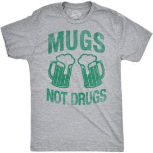 Mens Mugs Not Drugs Funny Drinking T-Shirt Beer Party Bar Tee(Light Heather Grey)