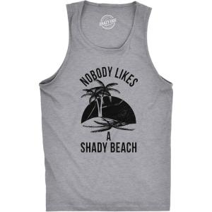Mens Shady Beach Funny Cool Tees Sleeveless Gym Workout Novelty Fitness Tanktop(Light Heather Grey)
