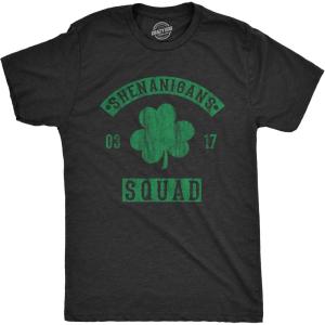Mens Shenanigans Squad T Shirt Funny St Patricks Day Clover Graphic Saint Paddy Tee(Heather Black)