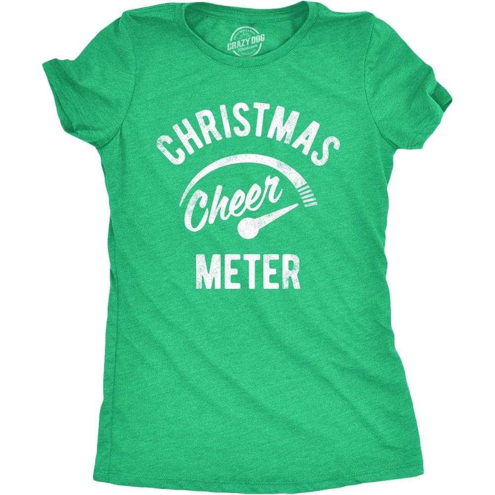 imageWomens Christmas Cheer Meter T Shirt Funny Holiday Xmas Party Graphic TeeHeather Green