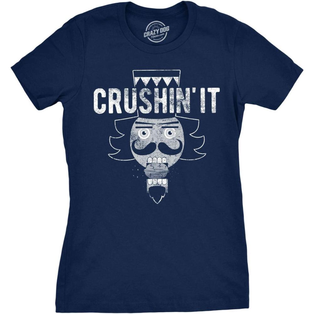 imageWomens Crushin It T Shirt Funny Christmas Nutcracker Tee for LadiesNavy