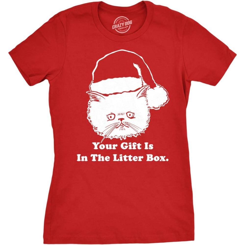 imageWomens Gift is in The Litter Box Funny Crazy Cat Christmas Holiday T ShirtRed
