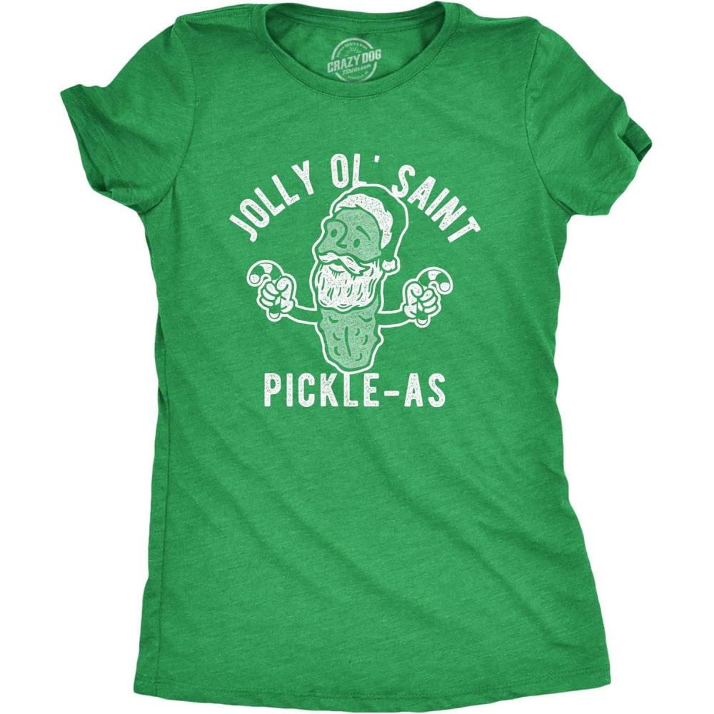 imageWomens Jolly Ol Saint PickleAs T Shirt Funny Christmas Santa Pickle Graphic TeeHeather Green