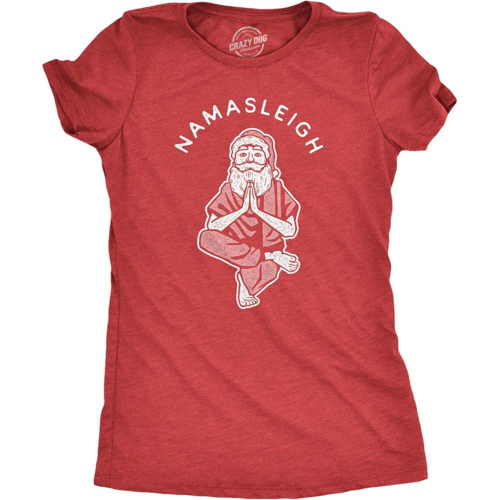 imageWomens Namasleigh T Shirt Funny Namaste Yoga Meditation Santa Sleigh Christmas TeeHeather Red