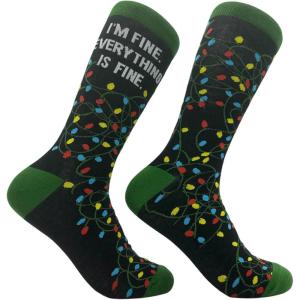 Crazy Dog T-Shirts Sarcastic Womens Christmas Socks with Funny Designs Sassy Footware for The Holidays(Im Fine Everything is Fine)