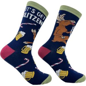 Crazy Dog T-Shirts Sarcastic Womens Christmas Socks with Funny Designs Sassy Footware for The Holidays(Lets Get Blitzen)