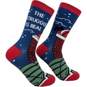 Crazy Dog T-Shirts Sarcastic Womens Christmas Socks with Funny Designs Sassy Footware for The Holidays(Struggle Real Santa)