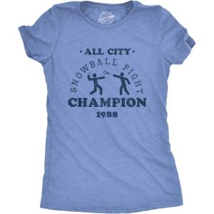 Womens All City Snowball Fight Champion 1988 T Shirt Funny Winter Snow Graphic Vintage Tee(Light Heather Blue)