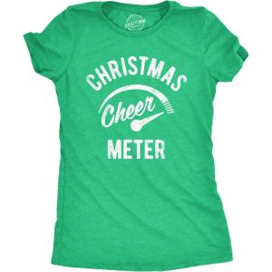 Womens Christmas Cheer Meter T Shirt Funny Holiday Xmas Party Graphic Tee(Heather Green)