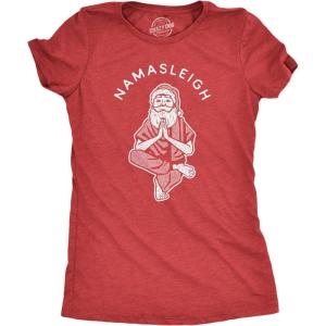 Womens Namasleigh T Shirt Funny Namaste Yoga Meditation Santa Sleigh Christmas Tee(Heather Red)