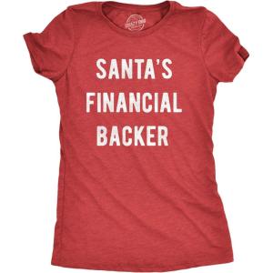 Womens Santa’s Financial Backer T Shirt Funny Christmas Holiday Season Graphic Novelty Tee(Heather Red)