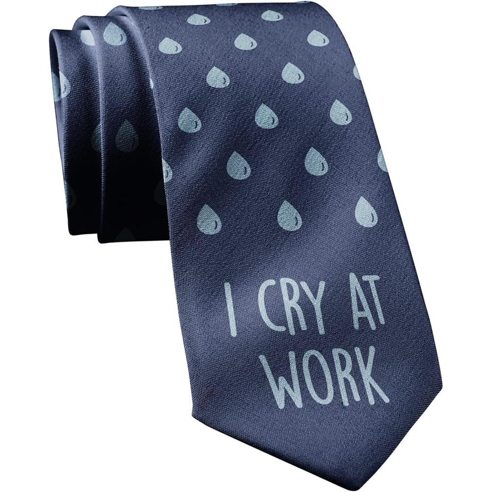 imageCrazy Dog TShirts Funny Tie for Men I Cry at Work Necktie Sarcastic Novelty Gag Gift for Geek Coworkers Employees Boss Humorous Menswear Office Casual Events Accessory
