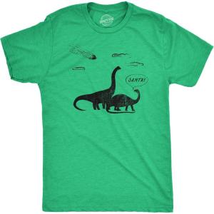 Mens Santa Dinosaurs T Shirt Funny Xmas Dino Meteor Extinction Joke Tee for Guys(Heather Green – Santa)