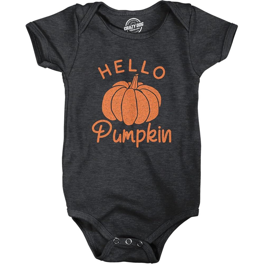 imageCrazy Dog TShirts Hello Pumpkin Baby Bodysuit Funny Newborn Halloween Fall Autumn Lover Jumper