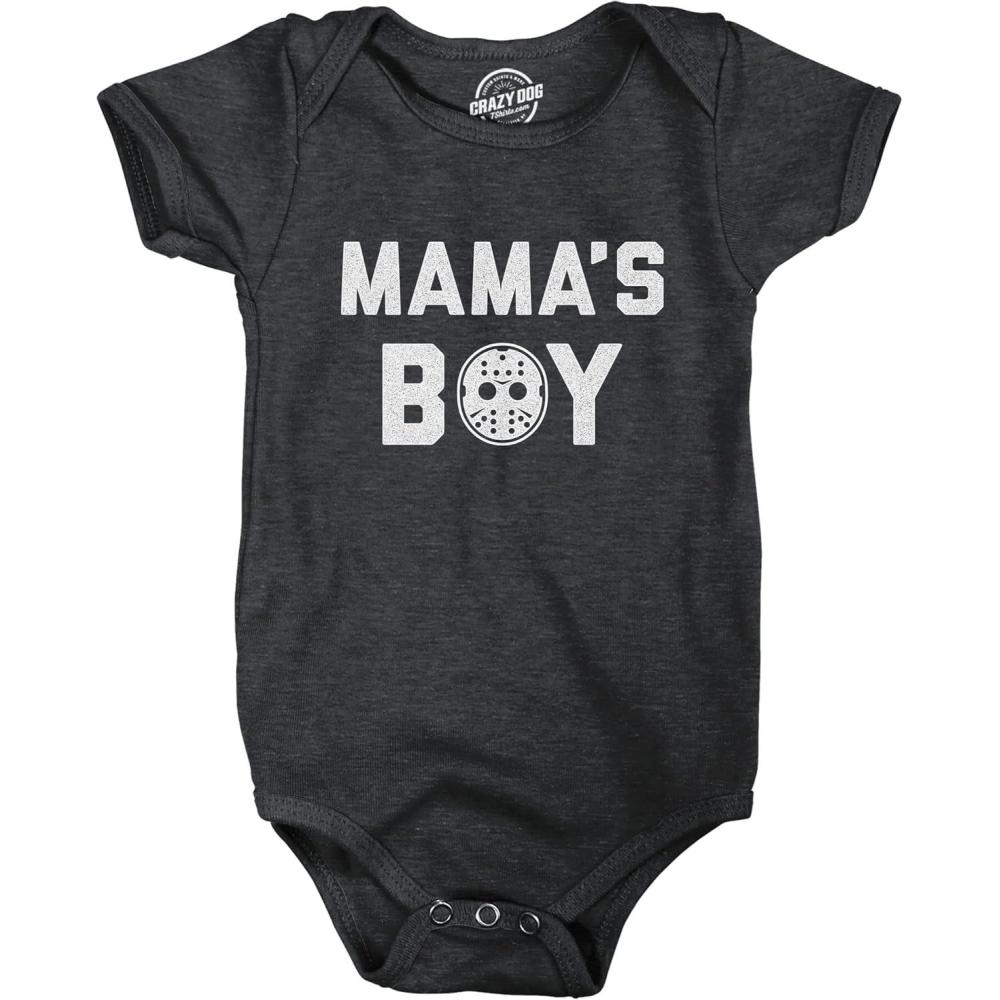 imageCrazy Dog TShirts Mamas Boy Baby Bodysuit Funny Halloween Horror Movie Hockey Mask Graphic Jumper