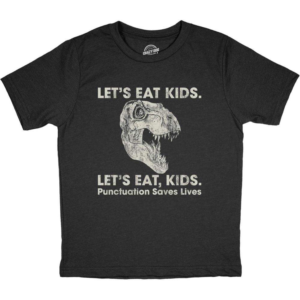 imageYouth Lets Eat Kids Punctuation Saves Lives T Shirt Funny Dinosaur Grammar Police Graphic TeeHeather Black