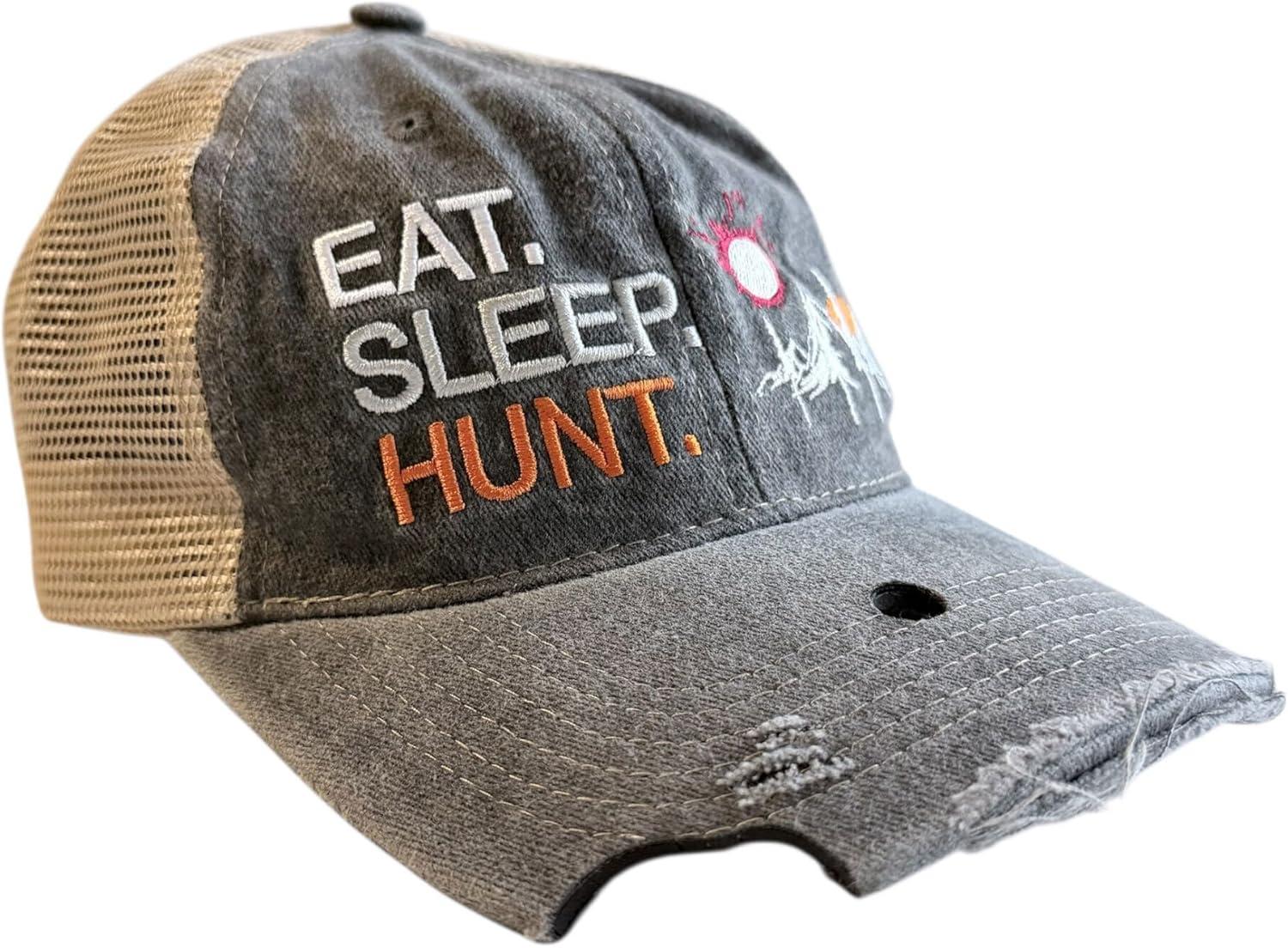 imageFunny Hunting Hats Adjustable Baseball Caps with Sarcastic Jokes for Hunters Campers and HikersTrucker Black Eat Sleep Hunt