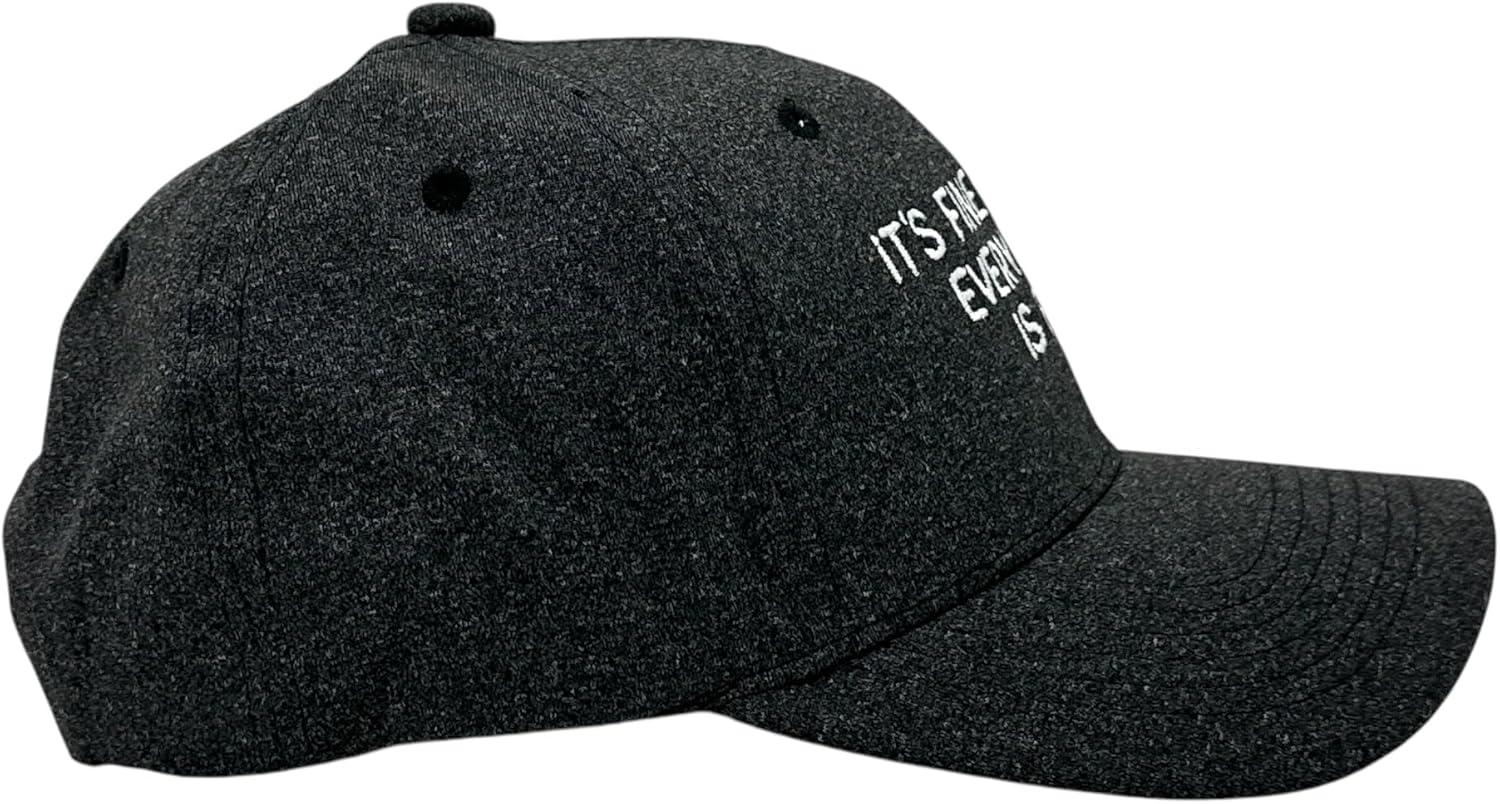 imageFunny Sarcastic Quote Hat Im Fine Everythings Fine Embroidered White Lettering Cap Adjustable Cotton Baseball Hat for Men and Women Novelty Humor Cap for Everyday Casual Wear