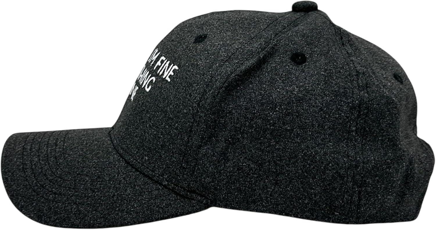 imageFunny Sarcastic Quote Hat Im Fine Everythings Fine Embroidered White Lettering Cap Adjustable Cotton Baseball Hat for Men and Women Novelty Humor Cap for Everyday Casual Wear