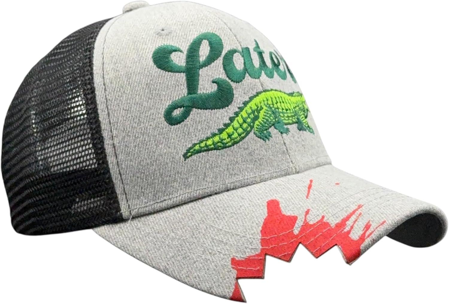 imageLater Alligator Hat Funny Sarcastic Gator Graphic Novelty CapBlack Grey Trucker Later Gator Bite
