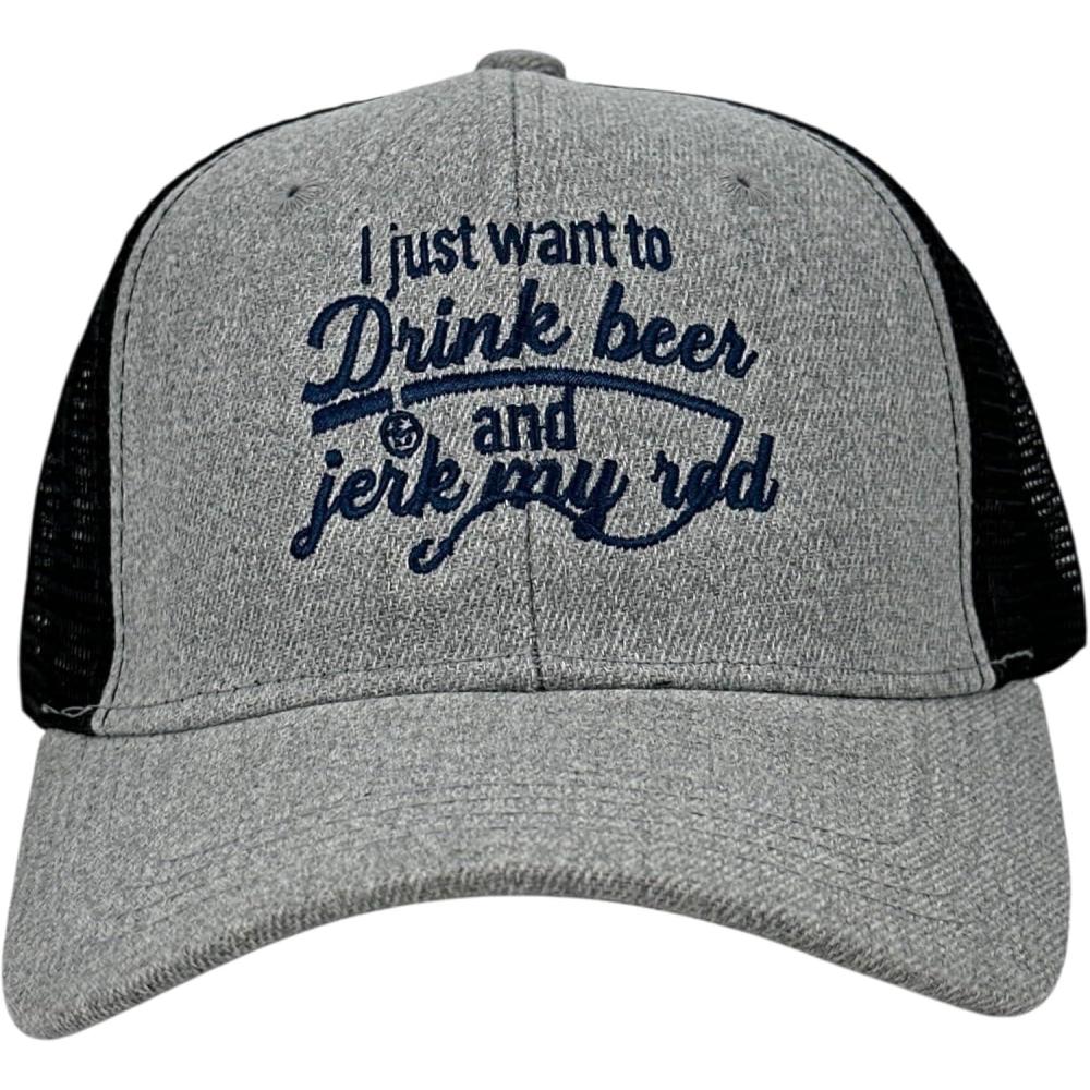 imageFunny Fishing Hats Sarcastic Caps with Cool Designs for FishersHeather Black Drink Beer Jerk Rod