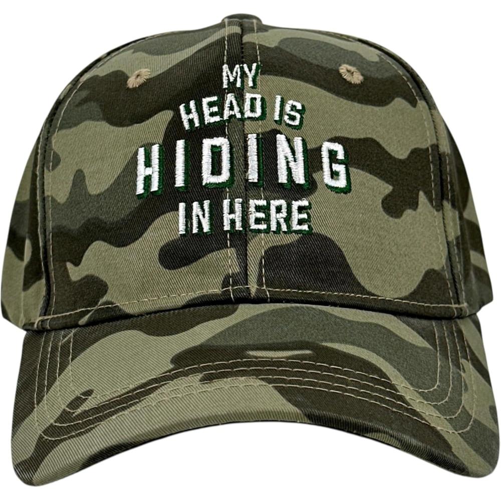 imageFunny Hunting Hats Adjustable Baseball Caps with Sarcastic Jokes for Hunters Campers and HikersCamo Head Hiding
