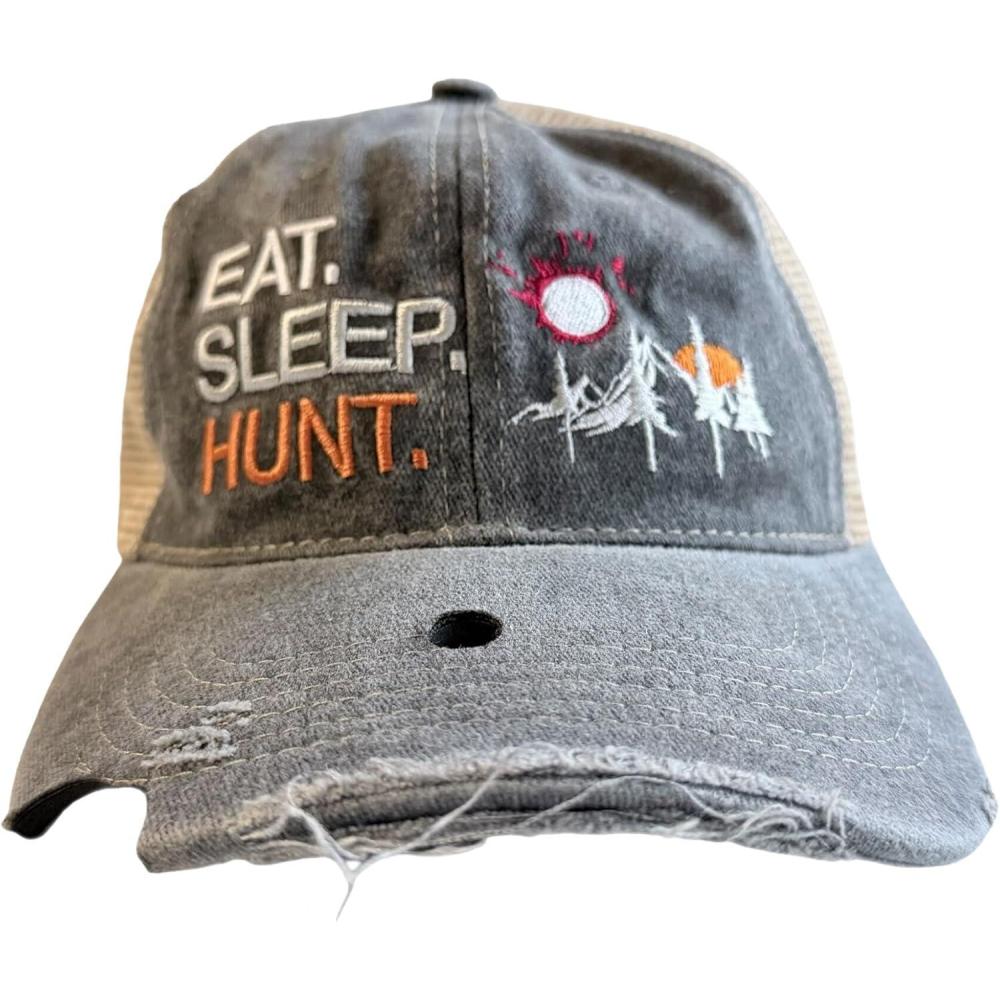 imageFunny Hunting Hats Adjustable Baseball Caps with Sarcastic Jokes for Hunters Campers and HikersTrucker Black Eat Sleep Hunt