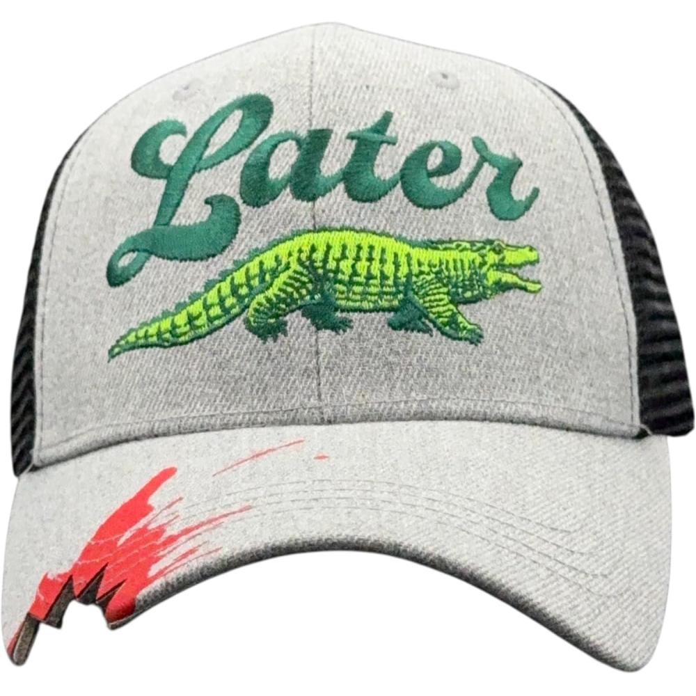 imageLater Alligator Hat Funny Sarcastic Gator Graphic Novelty CapBlack Grey Trucker Later Gator Bite