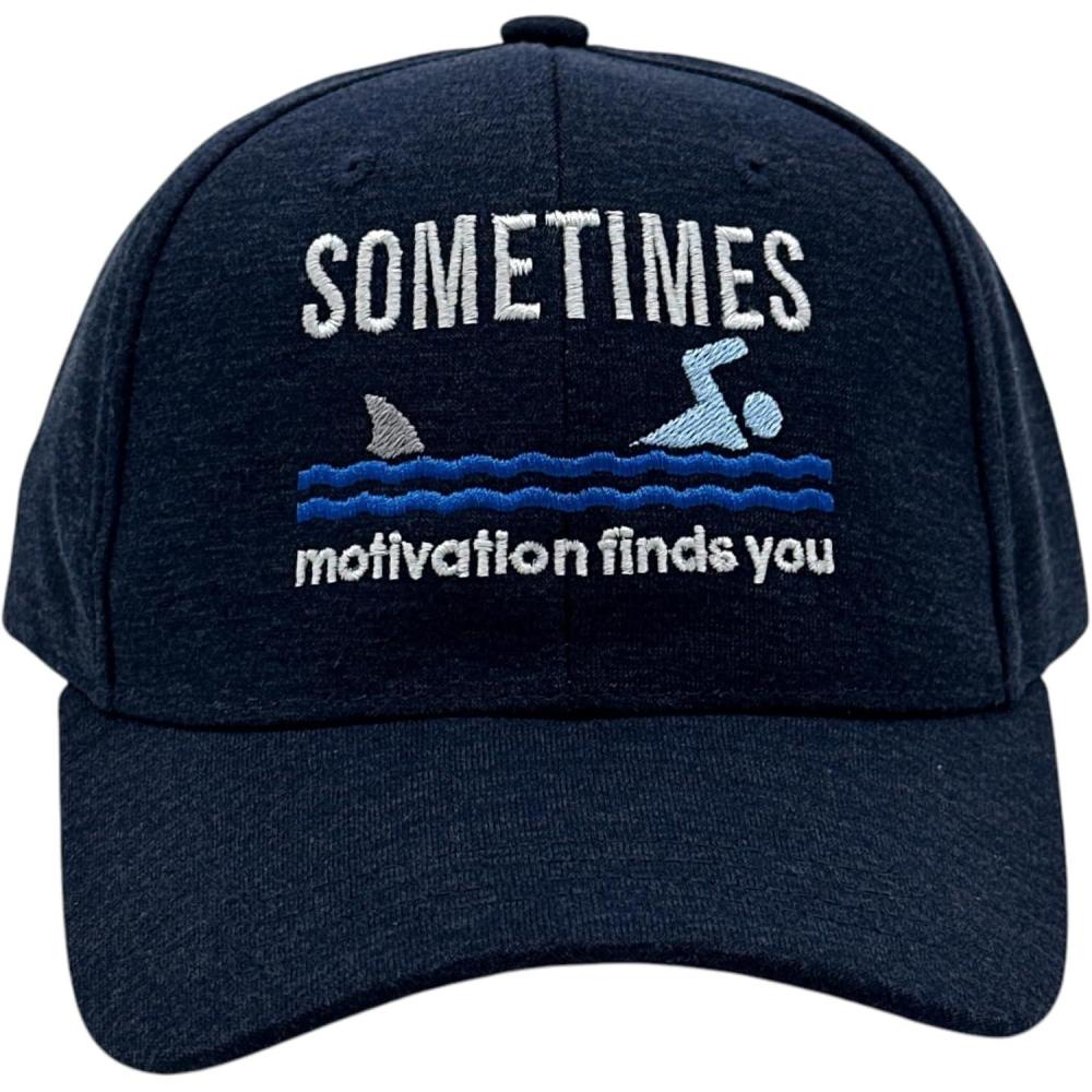imageSometimes Motivation Finds You Hat Funny Sarcastic Shark Graphic Novelty CapNavy Motivation Finds You