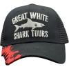 Funny Hat for Men – Great White Shark Tours Embroidered Graphic with Shark Bite Brim Detail – Mesh Back Novelty Trucker Cap for Comfortable Casual Ocean Themed Everyday Wear Standard