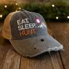 Funny Hunting Hats Adjustable Baseball Caps with Sarcastic Jokes for Hunters Campers and Hikers(Trucker Black – Eat Sleep Hunt)