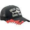 Funny Hat for Men – Great White Shark Tours Embroidered Graphic with Shark Bite Brim Detail – Mesh Back Novelty Trucker Cap for Comfortable Casual Ocean Themed Everyday Wear Standard