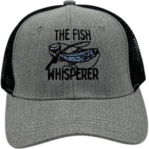 Funny Fishing Hats Sarcastic Caps with Cool Designs for Fishers(Grey Trucker – the Fish Whisperer)