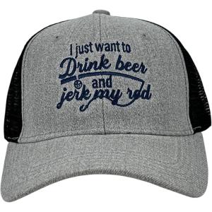 Funny Fishing Hats Sarcastic Caps with Cool Designs for Fishers(Heather Black – Drink Beer Jerk Rod)