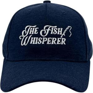Funny Fishing Hats Sarcastic Caps with Cool Designs for Fishers(Navy – Fish Whisperer Text)