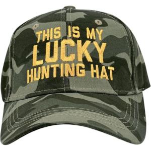 Funny Hunting Hats Adjustable Baseball Caps with Sarcastic Jokes for Hunters Campers and Hikers(Camo – Lucky Hunting Hat)