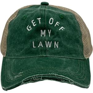 Funny Lawn Hat – Get Off My Lawn Embroidered Green Trucker Cap – Vintage-Style Adjustable Baseball Hat for Men – Sarcastic Gardening Humor Headwear for Dads and Outdoor Lovers – Novelty Yard Work Cap