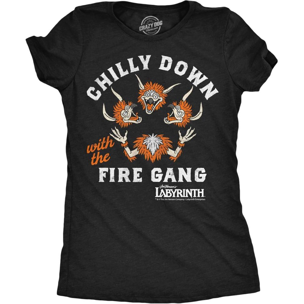 imageWomens Labyrinth T Shirts Cute and Funny Tees from Jim Hensons Labyrinth MovieHeather Black Chilly Fire Gang