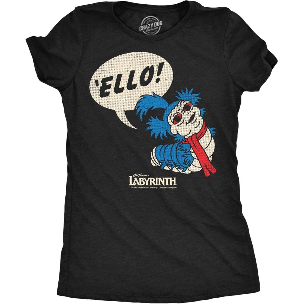 imageWomens Labyrinth T Shirts Cute and Funny Tees from Jim Hensons Labyrinth MovieHeather Black Ello Worm