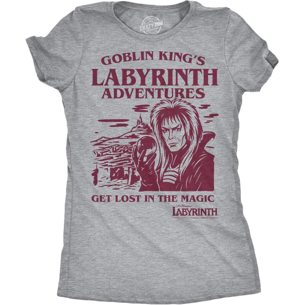 imageWomens Labyrinth T Shirts Cute and Funny Tees from Jim Hensons Labyrinth MovieLight Heather Grey Goblin Kings Adventures