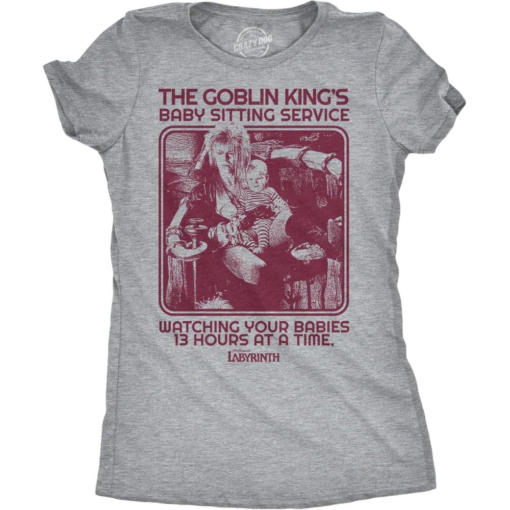 imageWomens Labyrinth T Shirts Cute and Funny Tees from Jim Hensons Labyrinth MovieLight Heather Grey Goblin Kings Babysitting