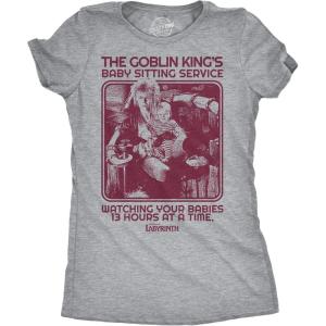 Womens Labyrinth T Shirts Cute and Funny Tees from Jim Henson’s Labyrinth Movie(Light Heather Grey – Goblin Kings Babysitting)