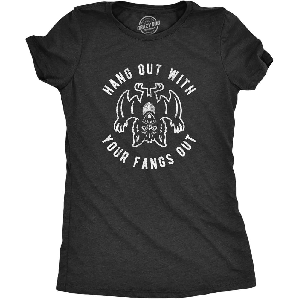 imageWomens Witch T Shirts Funny Wicked Tees with Witchy Designs for LadiesHeather Black Fangs Out