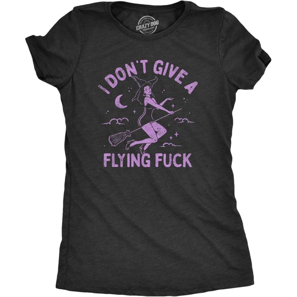 imageWomens Witch T Shirts Funny Wicked Tees with Witchy Designs for LadiesHeather Black Flying F